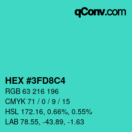 Color code: HEX #3FD8C4 | qconv.com