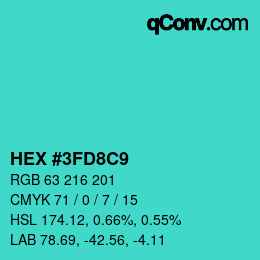Color code: HEX #3FD8C9 | qconv.com