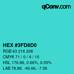 カラーコード: HEX #3FD8D0 | qconv.com