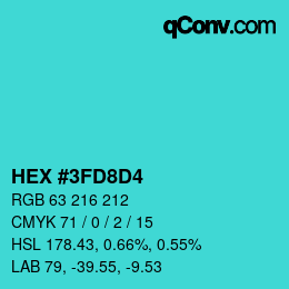 カラーコード: HEX #3FD8D4 | qconv.com