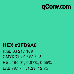 カラーコード: HEX #3FD9A8 | qconv.com