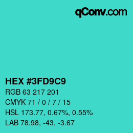 Color code: HEX #3FD9C9 | qconv.com