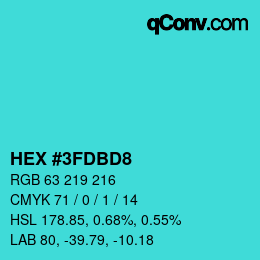 カラーコード: HEX #3FDBD8 | qconv.com