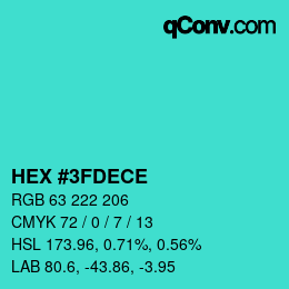 颜色代码: HEX #3FDECE | qconv.com