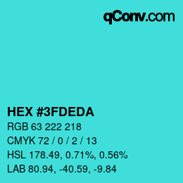 Color code: HEX #3FDEDA | qconv.com
