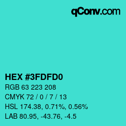 颜色代码: HEX #3FDFD0 | qconv.com