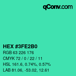 カラーコード: HEX #3FE2B0 | qconv.com