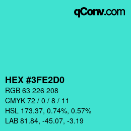 カラーコード: HEX #3FE2D0 | qconv.com