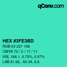 カラーコード: HEX #3FE3BD | qconv.com