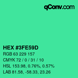 Color code: HEX #3FE59D | qconv.com
