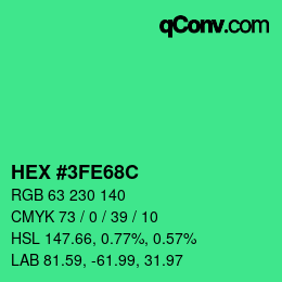 Color code: HEX #3FE68C | qconv.com