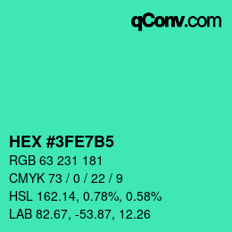 カラーコード: HEX #3FE7B5 | qconv.com