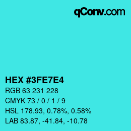 Color code: HEX #3FE7E4 | qconv.com