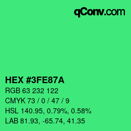 カラーコード: HEX #3FE87A | qconv.com