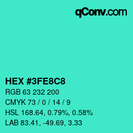 Color code: HEX #3FE8C8 | qconv.com