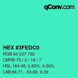 Color code: HEX #3FEDC0 | qconv.com