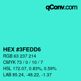 カラーコード: HEX #3FEDD6 | qconv.com