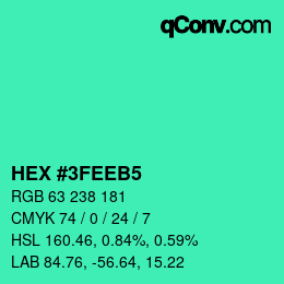 颜色代码: HEX #3FEEB5 | qconv.com