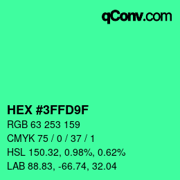 Color code: HEX #3FFD9F | qconv.com