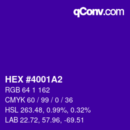 カラーコード: HEX #4001A2 | qconv.com