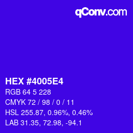 カラーコード: HEX #4005E4 | qconv.com