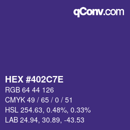カラーコード: HEX #402C7E | qconv.com