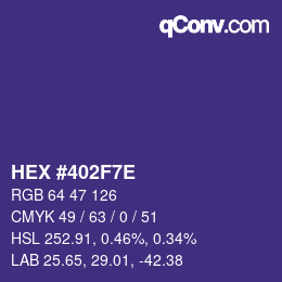 Color code: HEX #402F7E | qconv.com