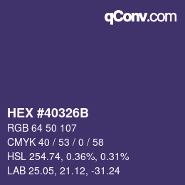 Color code: HEX #40326B | qconv.com