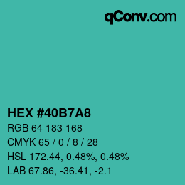 カラーコード: HEX #40B7A8 | qconv.com