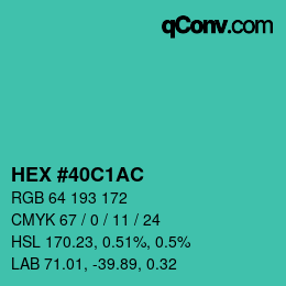 Color code: HEX #40C1AC | qconv.com