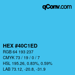 颜色代码: HEX #40C1ED | qconv.com