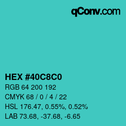 Color code: HEX #40C8C0 | qconv.com