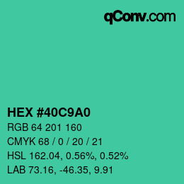カラーコード: HEX #40C9A0 | qconv.com