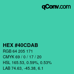 Color code: HEX #40CDAB | qconv.com