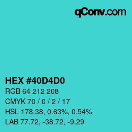 颜色代码: HEX #40D4D0 | qconv.com