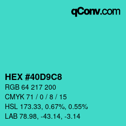 カラーコード: HEX #40D9C8 | qconv.com