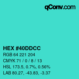 Color code: HEX #40DDCC | qconv.com