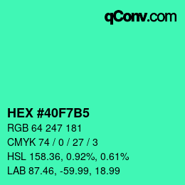 颜色代码: HEX #40F7B5 | qconv.com