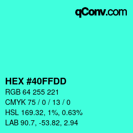 Color code: HEX #40FFDD | qconv.com