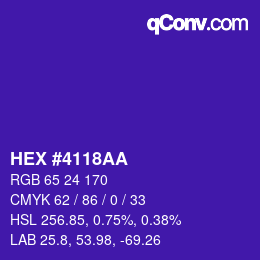 Color code: HEX #4118AA | qconv.com