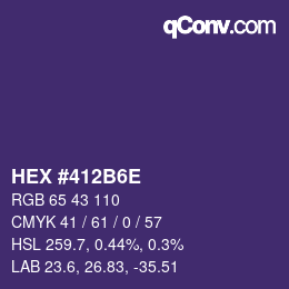 颜色代码: HEX #412B6E | qconv.com