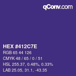 カラーコード: HEX #412C7E | qconv.com