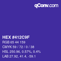 Color code: HEX #412C9F | qconv.com
