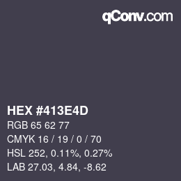 Color code: HEX #413E4D | qconv.com