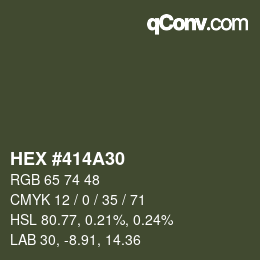 Color code: HEX #414A30 | qconv.com