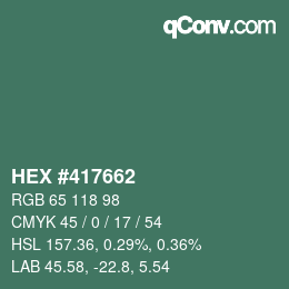 颜色代码: HEX #417662 | qconv.com