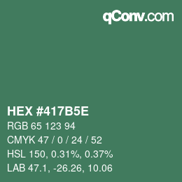 Farbcode: HEX #417B5E | qconv.com