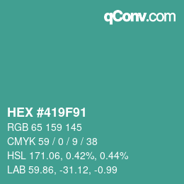 颜色代码: HEX #419F91 | qconv.com