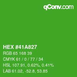 カラーコード: HEX #41A827 | qconv.com