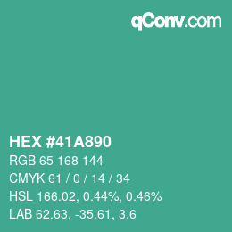 カラーコード: HEX #41A890 | qconv.com